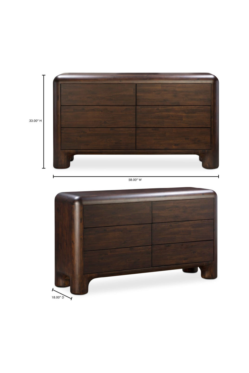 Modern European furniture - Brown Acacia 6-Drawer Dresser - www.oroa.com