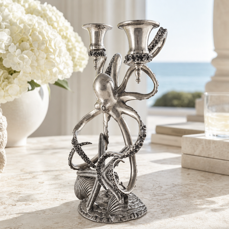 Two Taper Pewter Octopus Candelabrum - OROA