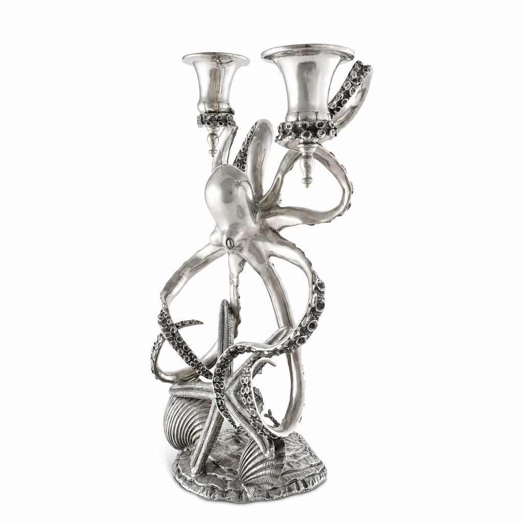 Two Taper Pewter Octopus Candelabrum - OROA