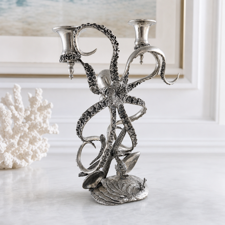 Two Taper Pewter Octopus Candelabrum - OROA