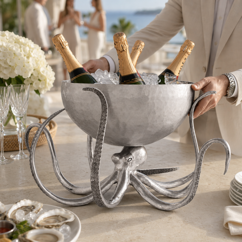 Pewter & Steel Octopus Ice Tub - OROA