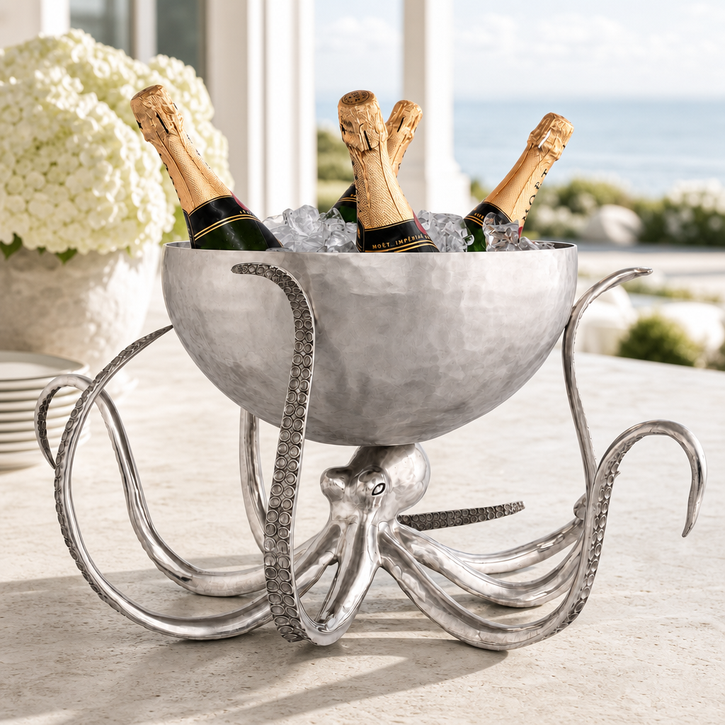 Pewter & Steel Octopus Ice Tub - OROA