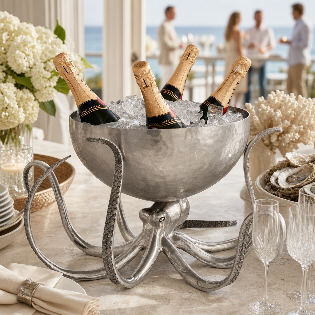 Pewter & Steel Octopus Ice Tub - OROA
