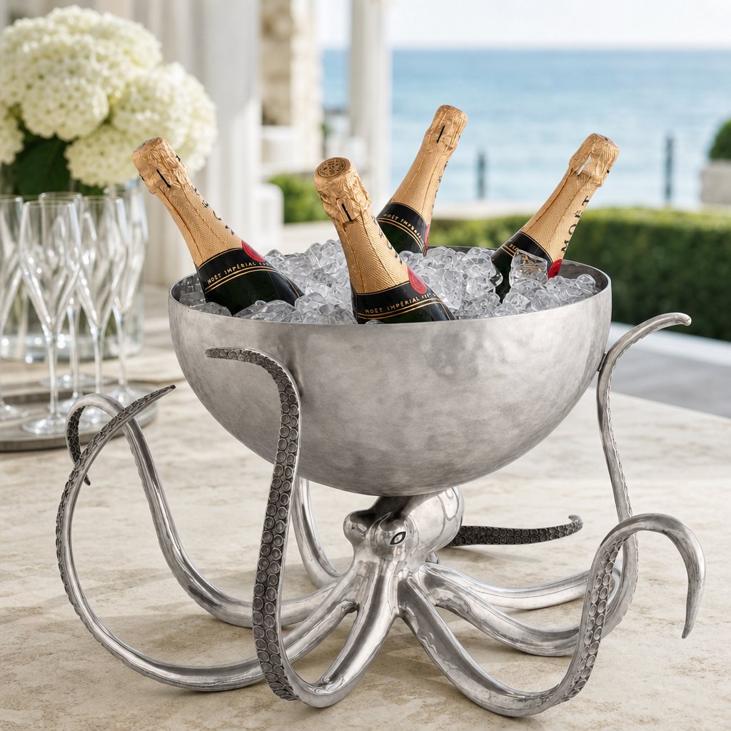 Pewter & Steel Octopus Ice Tub - OROA