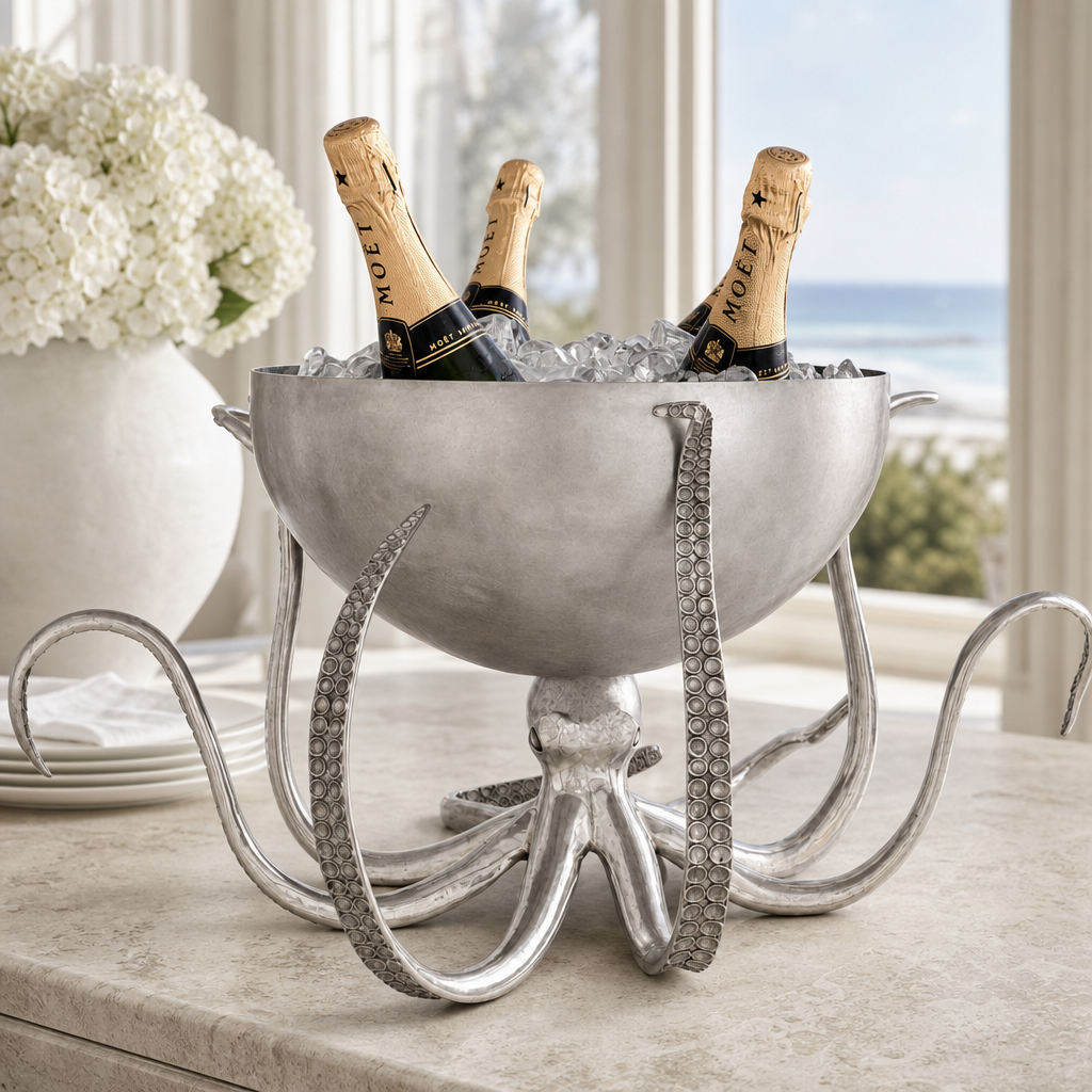 Pewter & Steel Octopus Ice Tub - OROA