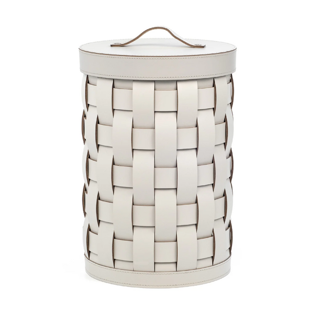 Woven Leather Lidded Paper Bin | Pinetti Demetra | OROA.com