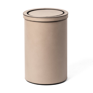 Cylindrical Leather Tilting Lid Bin | Pinetti | OROA.com