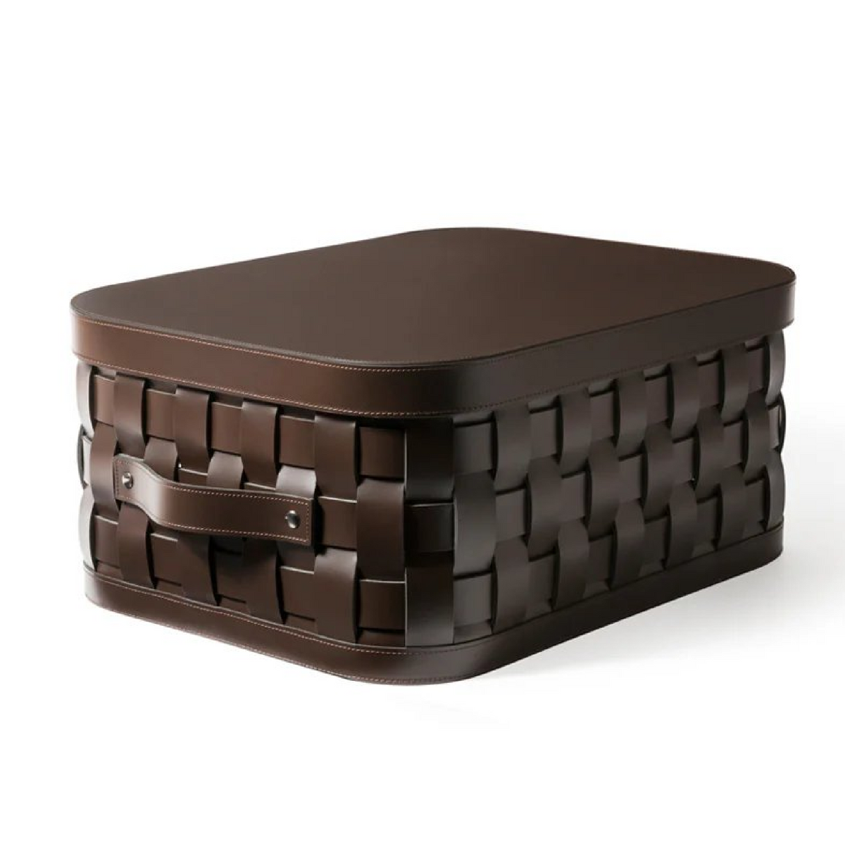 Rectangular Woven Leather Lidded Basket S | Pinetti Demetra | OROA