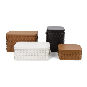 Rectangular Woven Leather Lidded Basket S | Pinetti Demetra | OROA.com