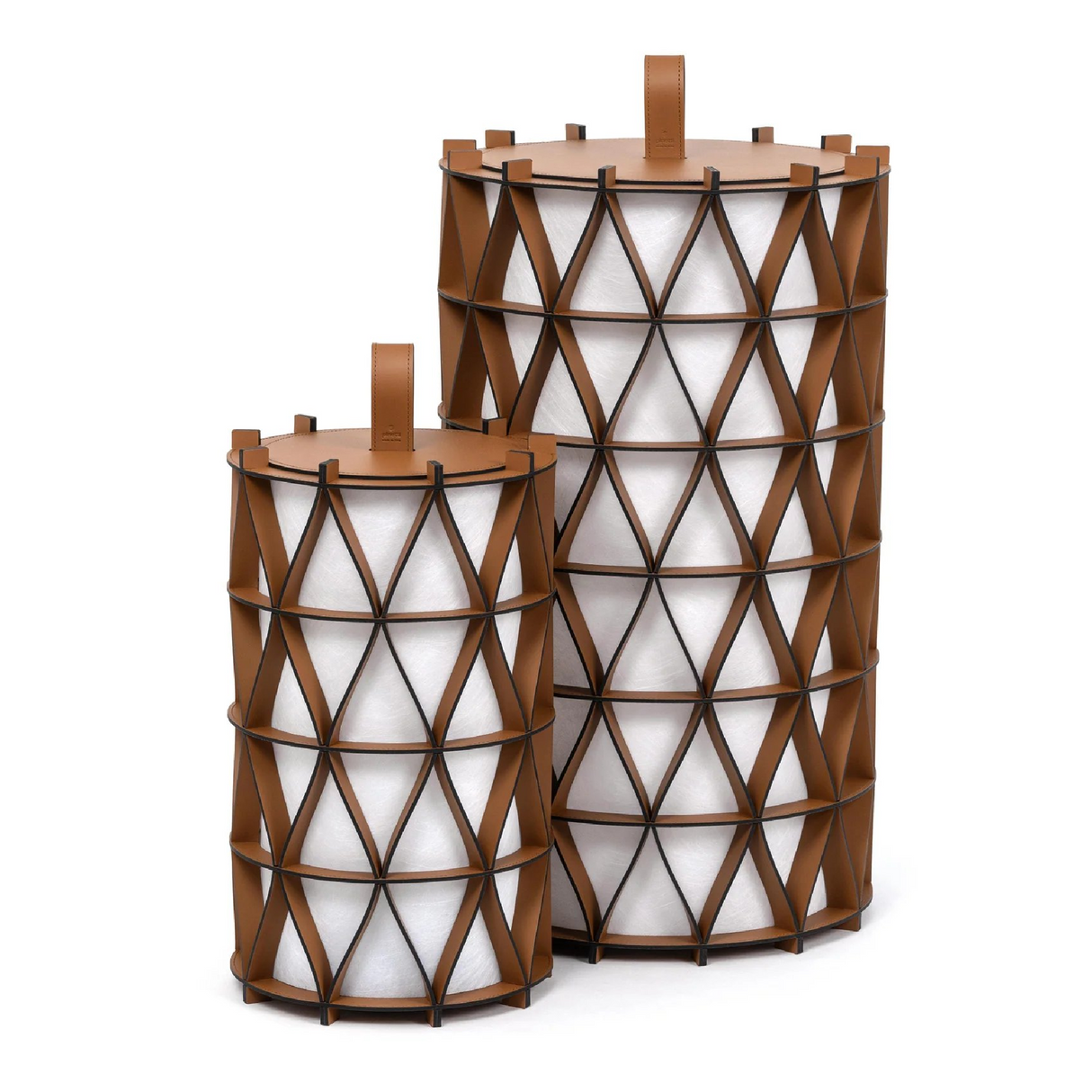 Cylindrical Leather Outdoor Lantern | Pinetti Arena | OROA.com