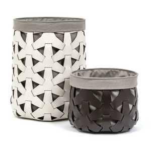 Woven Leather Round Basket S | Pinetti Granada | OROA.com