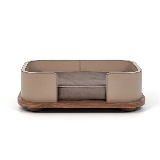 Taupe Leather Cushioned Pet Bed | Pinetti | OROA.com