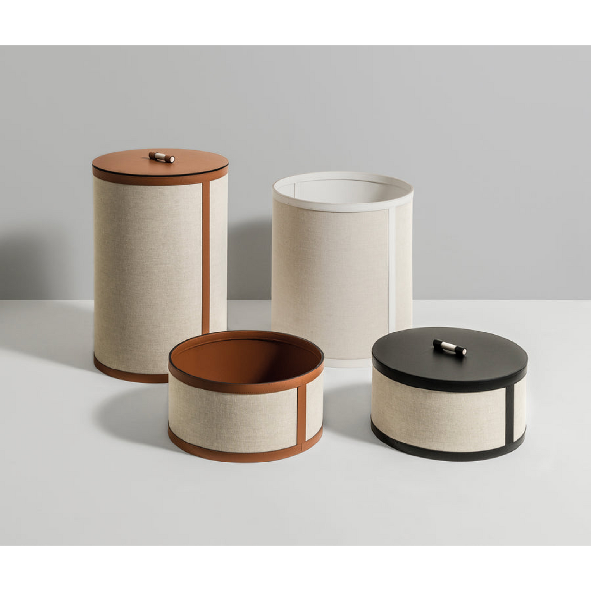 Leather Cylindrical Tall Round Basket | Pinetti | OROA.com