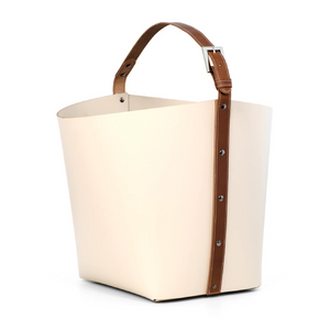 Flared Leather Basket with Handle | Pinetti Ovo | OROA.com