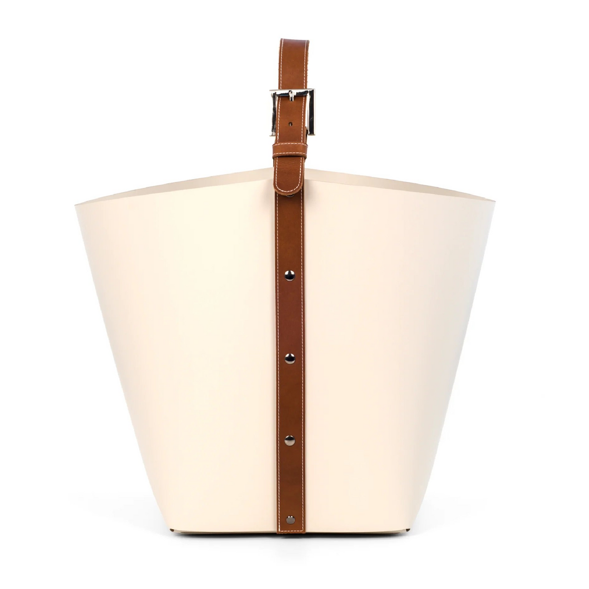 Flared Leather Basket with Handle | Pinetti Ovo | OROA.com