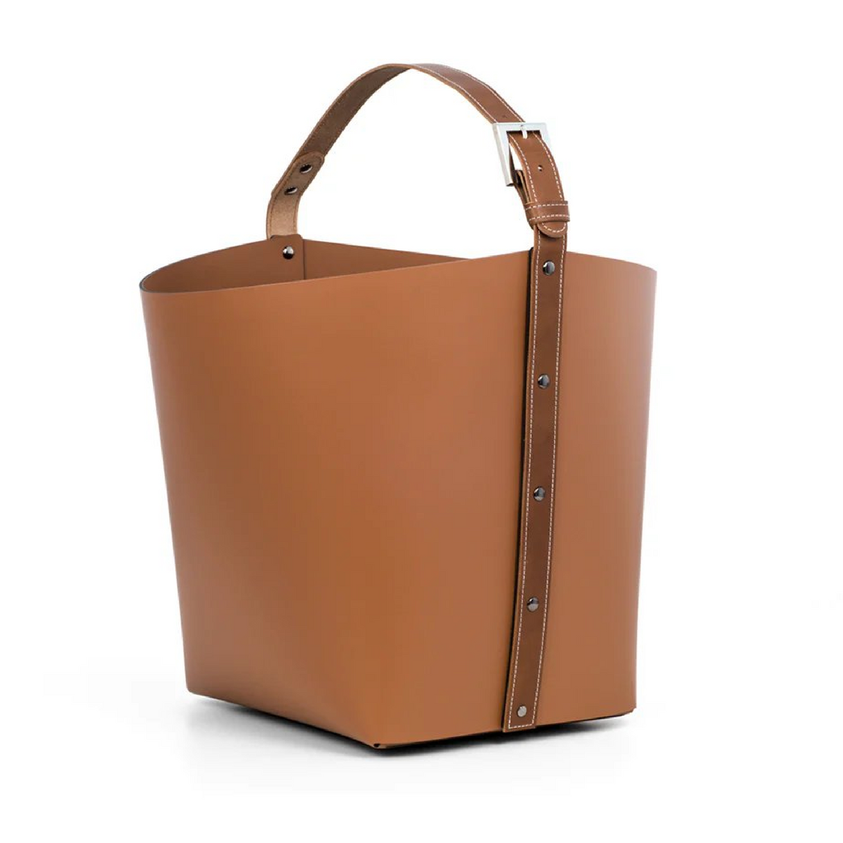 Flared Leather Basket with Handle | Pinetti Ovo | OROA.com
