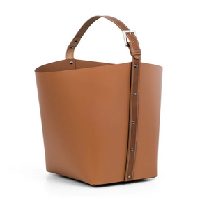 Flared Leather Basket with Handle | Pinetti Ovo | OROA.com