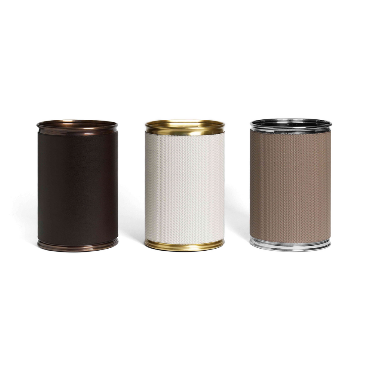 Leather Covered Round Metal Bin | Pinetti | OROA.com