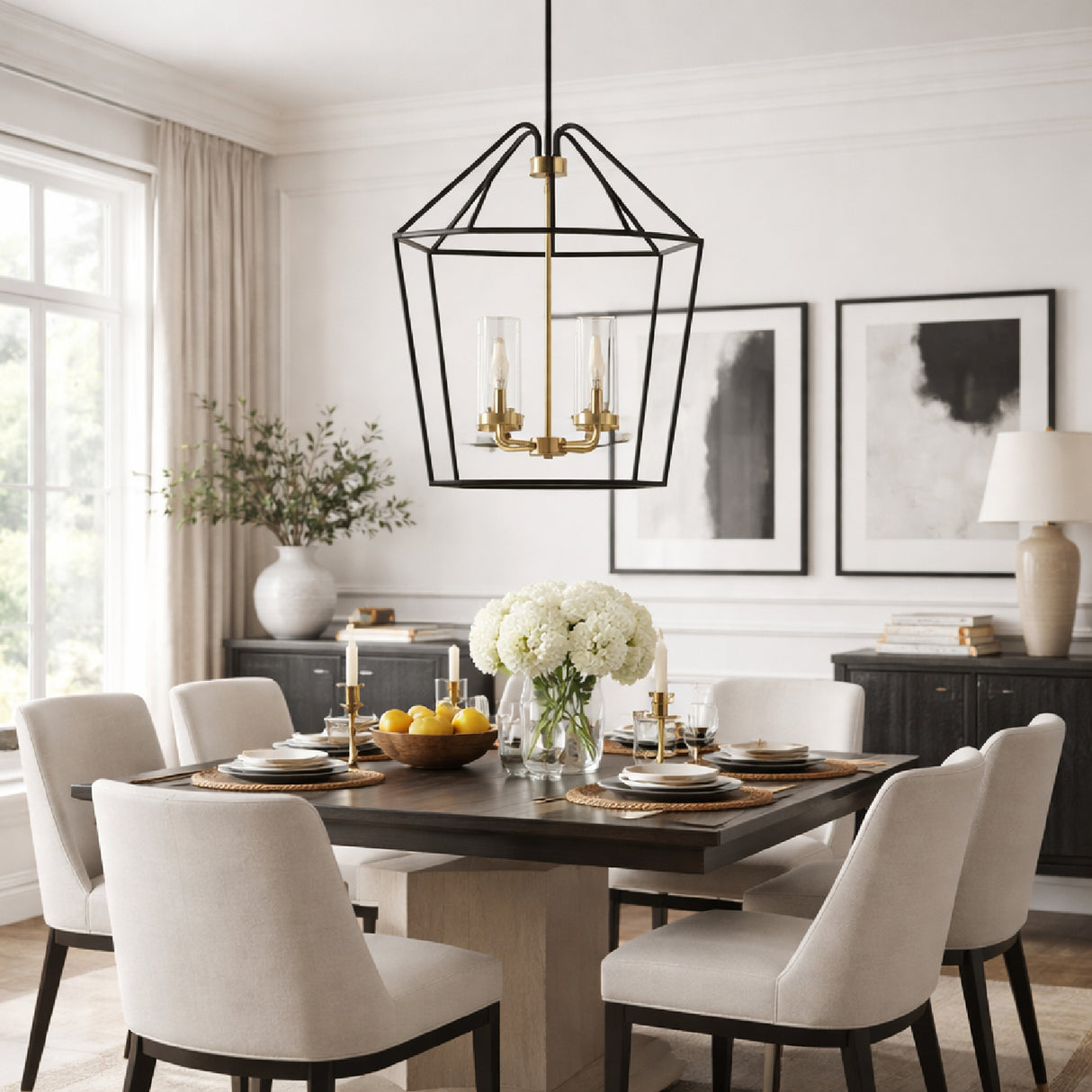   Modern European furniture - Geometrical Black Framed 4-Light Chandelier - www.oroa.com | Oroa.com