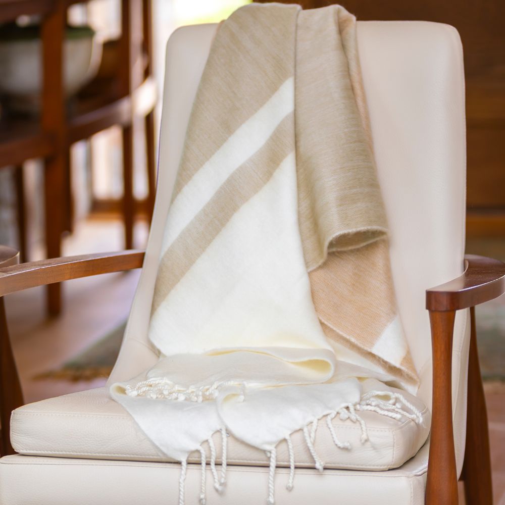Handwoven Alpaca Throw Blanket - Tobacco & Wheat - OROA
