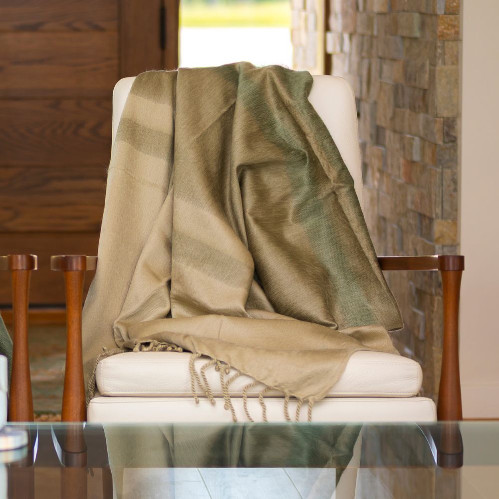 Handwoven Alpaca Throw Blanket - Tobacco Olive & Khaki - OROA