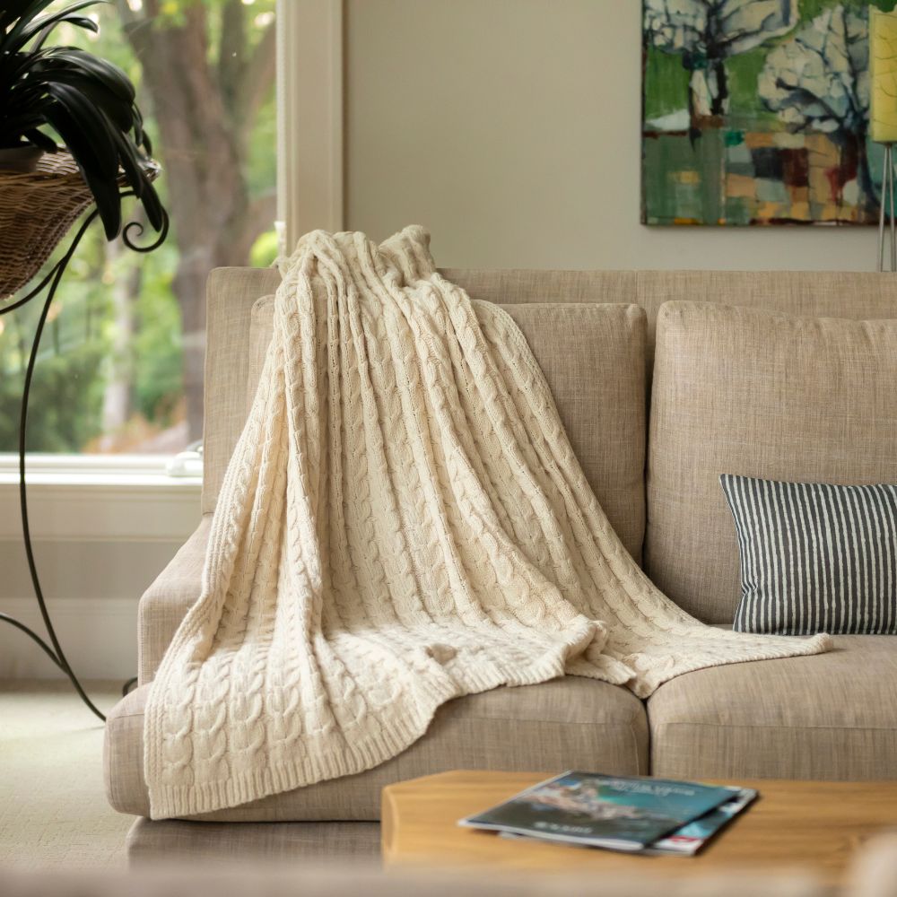Hand-loomed Peruvian Pima Cotton & Undyed Baby Alpaca Throw Blanket - OROA