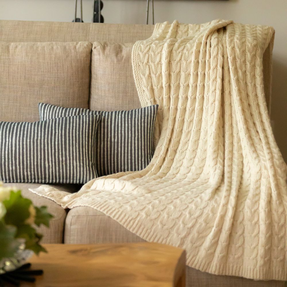 Hand-loomed Peruvian Pima Cotton & Undyed Baby Alpaca Throw Blanket - OROA