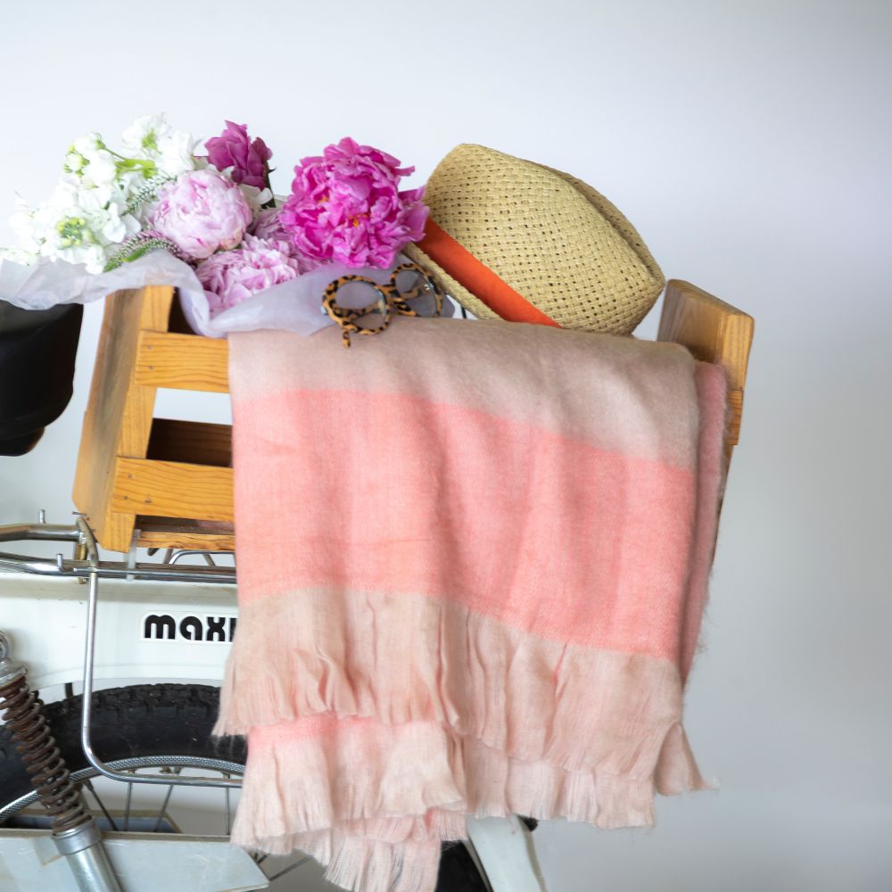Handwoven Alpaca Throw Blanket  - Faded Coral - OROA