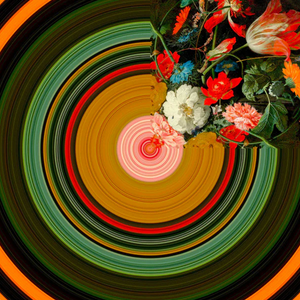 Multicolored Flowers Round Rug | Qeeboo Glitch | OROA.com