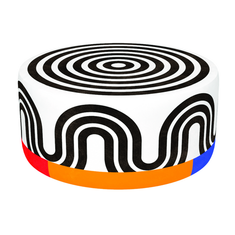 White Patterned Round Pouf L | Qeeboo Pouf Oggian Spyral | OROA.com