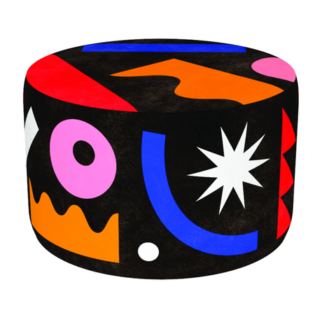 Patterned Black Pouf M | Qeeboo Oggian Landscape | OROA.com