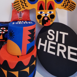 Multicolored Print Pouf | Qeeboo Oggian Sit Here | OROA.com