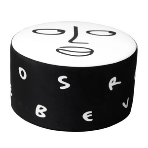 Letter Print Round Pouf M | Qeeboo Sunlit | OROA.com