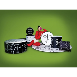 Stylized Drawing Cylinder Pouf S | Qeeboo Who Are You | OROA.com