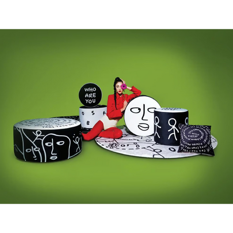 Stylized Drawing Cylinder Pouf S | Qeeboo Who Are You | OROA.com