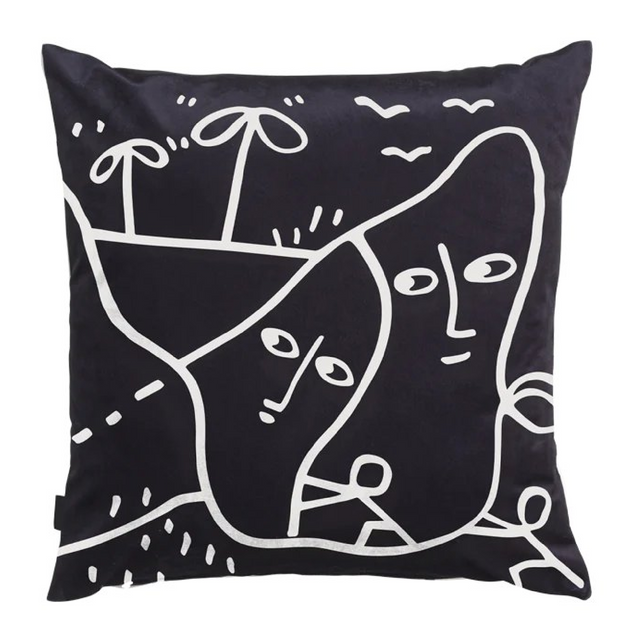 Black Drawn Pillow  | Qeeboo Peaceful Place | OROA.com