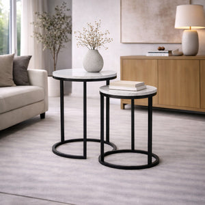  White Marble Nesting End Tables (2) | Oroa.com