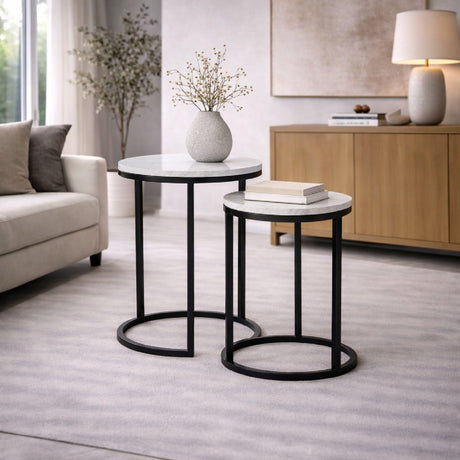   White Marble Nesting End Tables (2) | Oroa.com