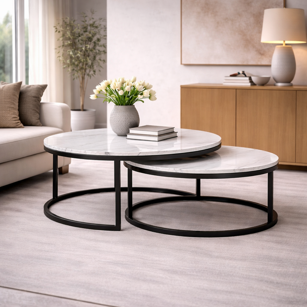   White Marble Nesting Coffee Tables (2) | Oroa.com