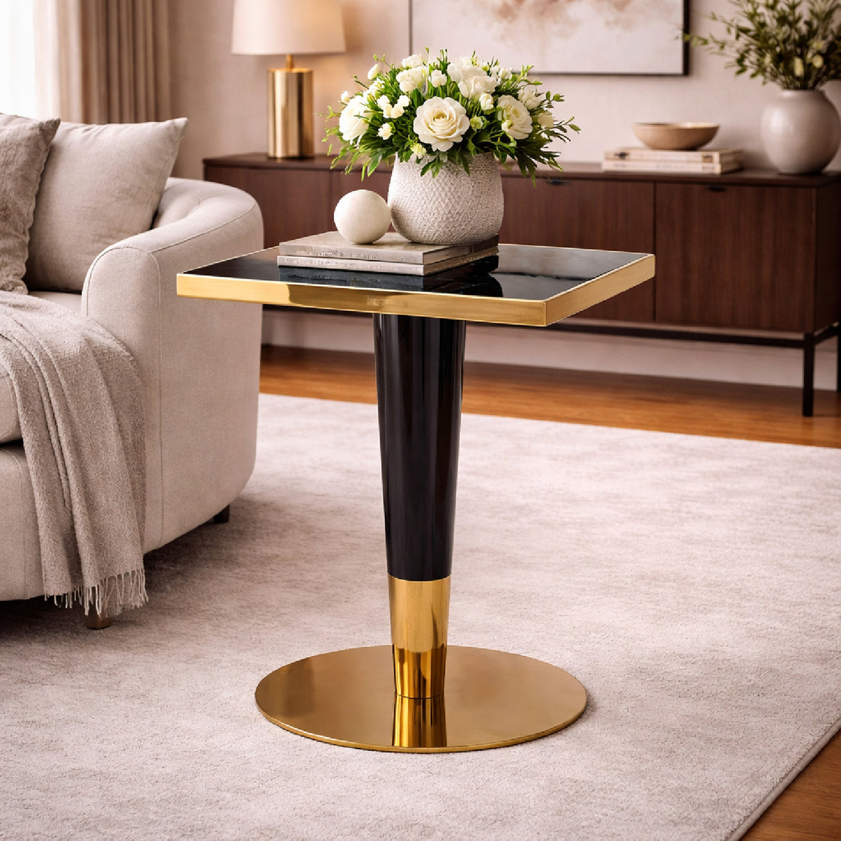   Square Black Marble Pedestal Dining Table | Oroa.com