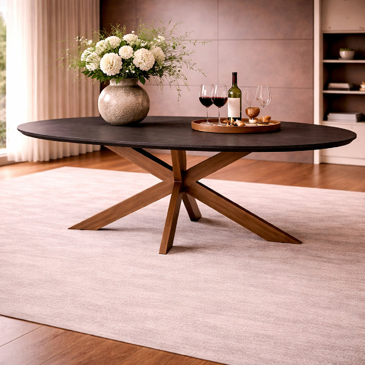   Oval Black Oak Dining Table | Oroa.com