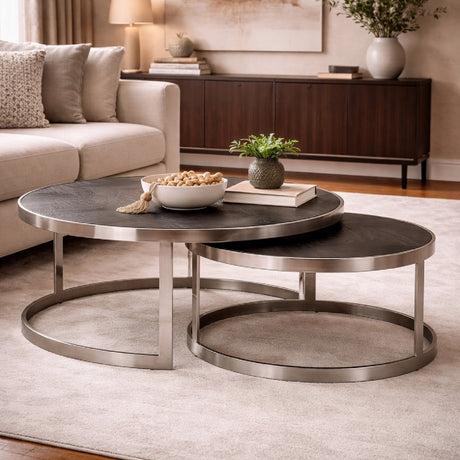   Round Silver Nesting Coffee Tables (2) | Oroa.com