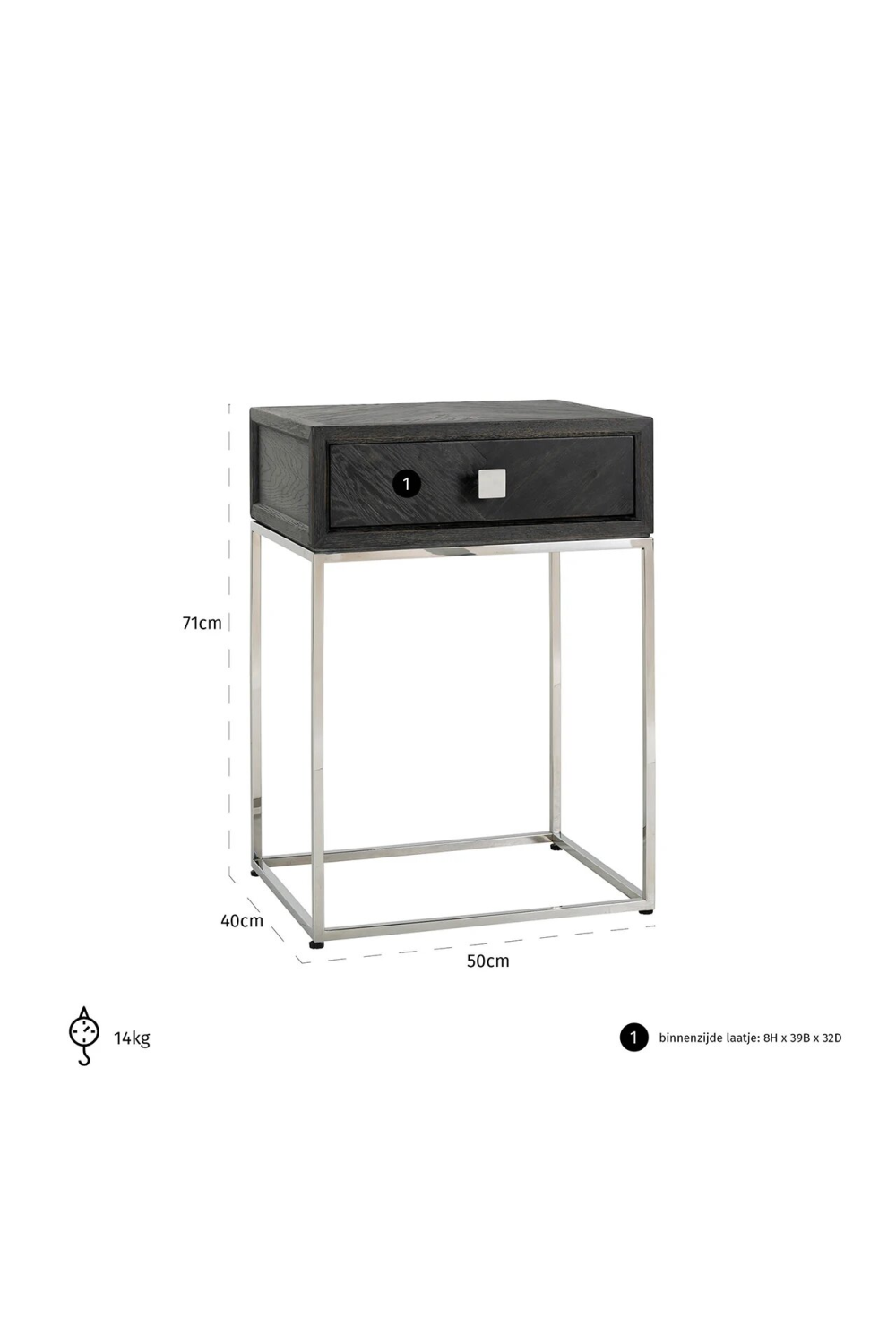 Silver Base One Drawer Bedside Table | OROA Blackbone | OROA.com