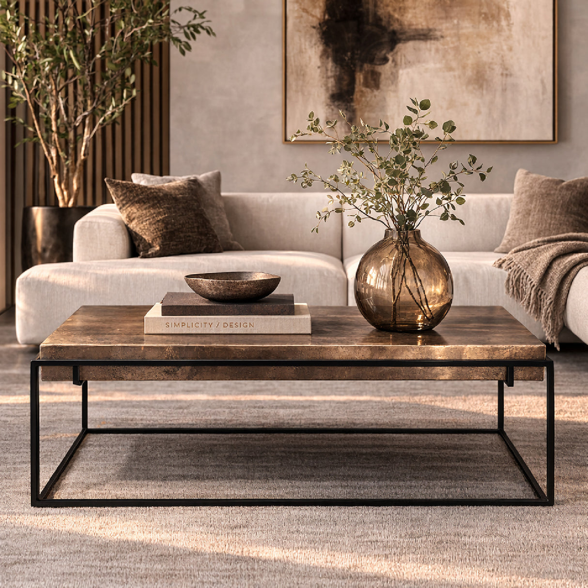   Rectangular Gold Aluminum Coffee Table | Oroa.com