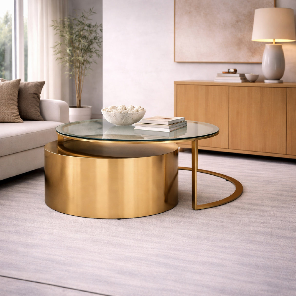   Round Golden Nesting Coffee Tables (2) | Oroa.com