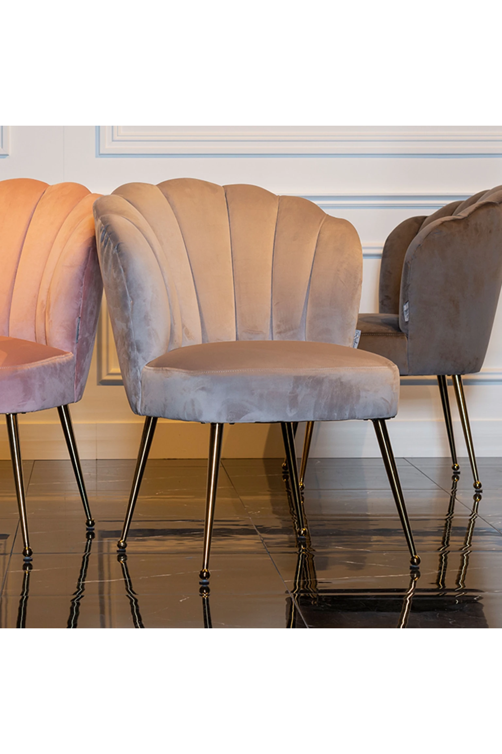 Scalloped Khaki Velvet Chair | OROA Pippa | OROA.com