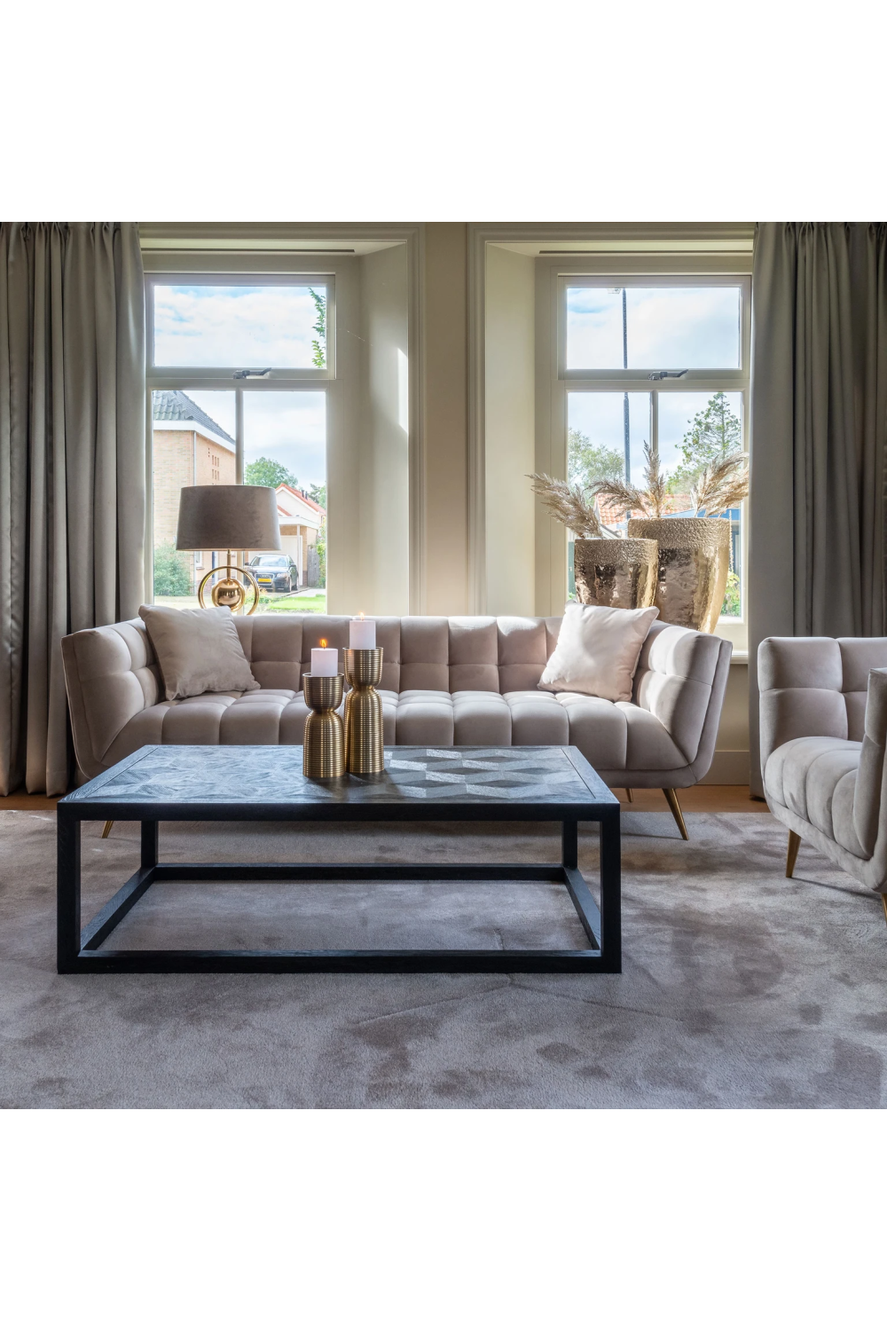 Khaki Velvet Channel Stitched Sofa | OROA Huxley | OROA.com