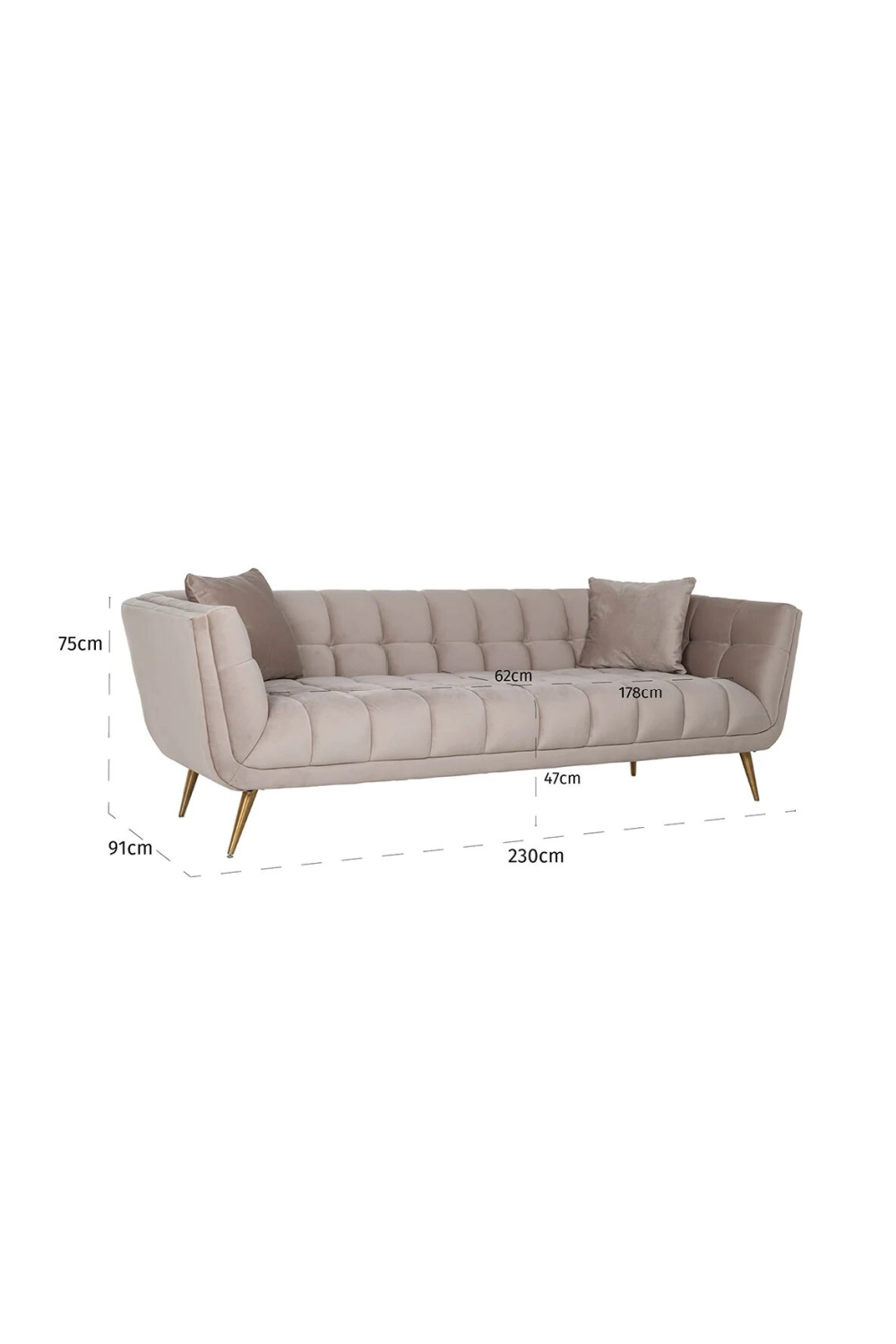 Khaki Velvet Channel Stitched Sofa | OROA Huxley | OROA.com
