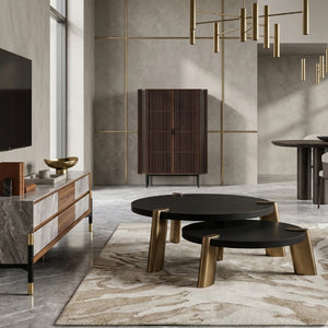   Black Oak Round Coffee Tables (2) | Oroa.com