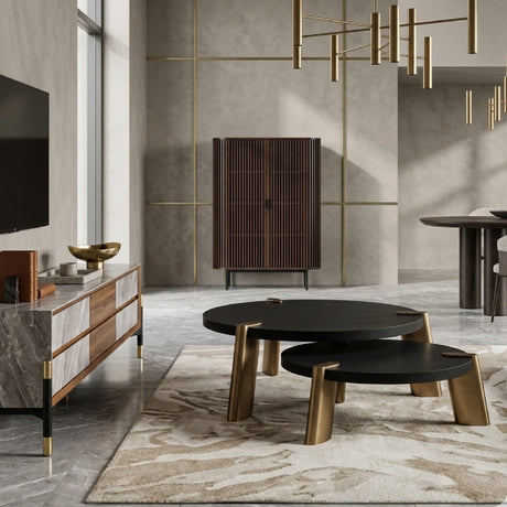   Black Oak Round Coffee Tables (2) | Oroa.com